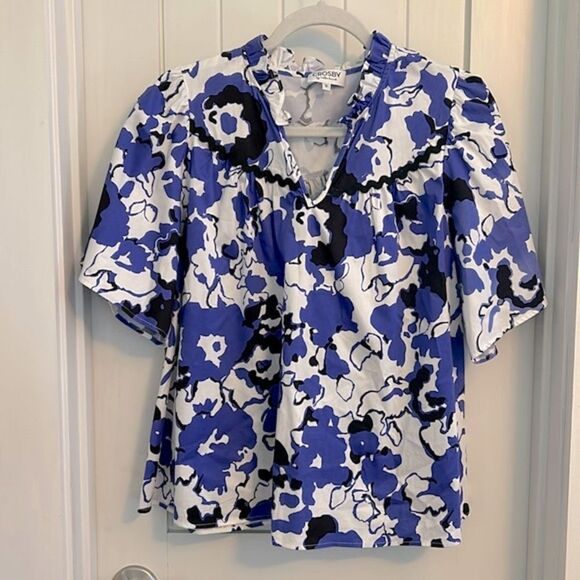 CROSBY by Mollie Burch Blue and White Floral Blouse - Picture 1 of 11
